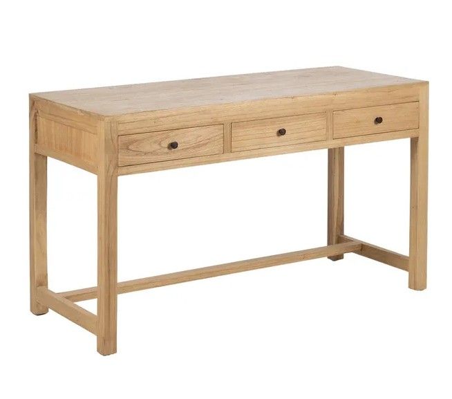 Escritorio nórdico en madera mindi natural con 3 cajones frontales.