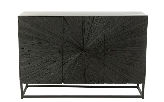 Aparador buffet 3 puertas diseño moderno en madera y metal negro.