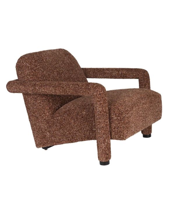 Sillón vintage en madera de eucalipto tapizado en algodón marrón de tacto suave.