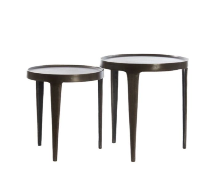 Set de 2 mesas auxiliares industrial moderno en metal marrón oscuro.
