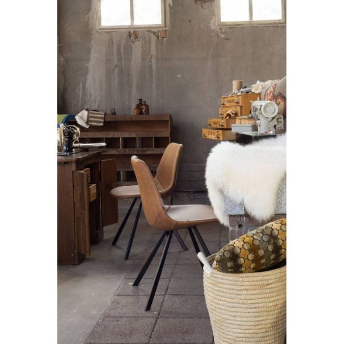 Silla Símil Piel Marrón Acero Negro, 83 Cm