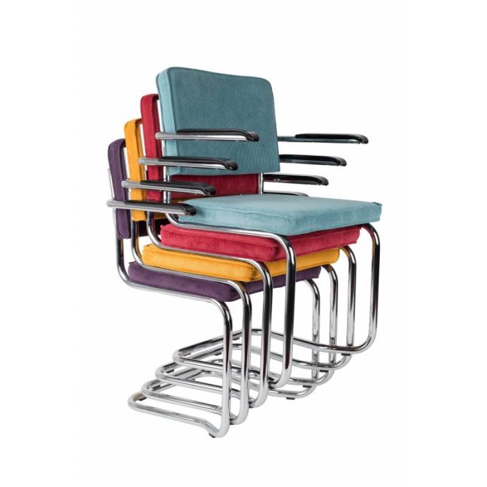 Silla Con Brazos Tejido Amarillo Acero Cromado, 60 Cm