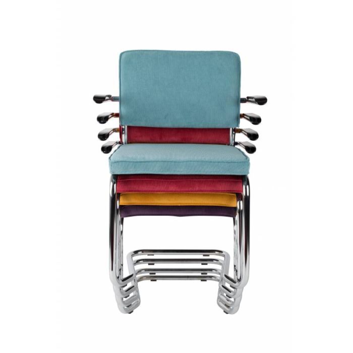 Silla Con Brazos Tejido Amarillo Acero Cromado, 60 Cm