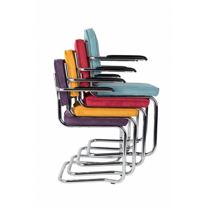 Silla Con Brazos Tejido Amarillo Acero Cromado, 60 Cm
