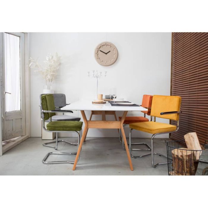 Silla Con Brazos Tejido Amarillo Acero Cromado, 60 Cm
