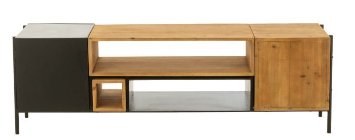 Mueble TV 2 Puertas Estilo Industrial Negro Natural, 160 Cm