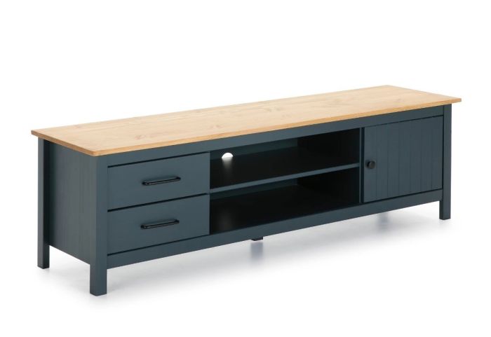Mueble TV Miranda Estilo Nórdico-Moderno Azul Madera Pino, 158 Cm