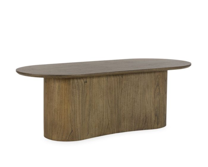 Mesa de comedor ovalada nórdica moderna en madera de cedro nogal.