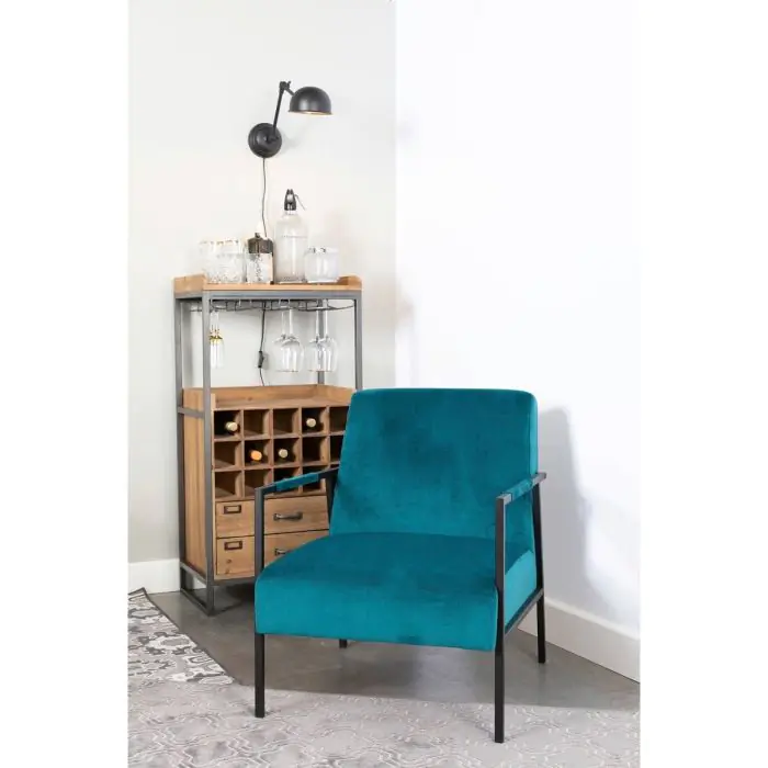 Sillón Vintage Terciopelo Turquesa Metal, 81 Cm