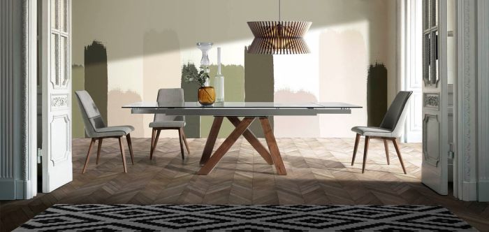 Mesa Extensible Italiano Negro Madera Cristal-Porcelanico
