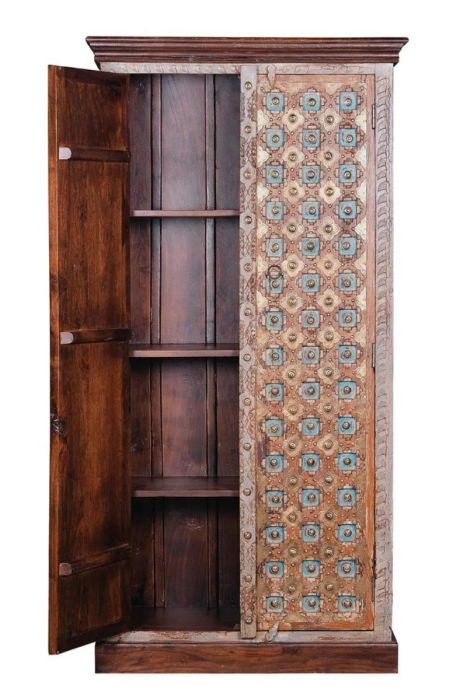 Armario Madera Mango Envejecido Metal Dorado, 180 Cm