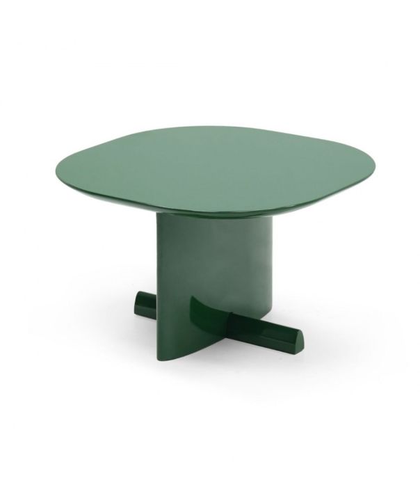 Mesa auxiliar moderna en fibra de vidrio lacada alto brillo verde.