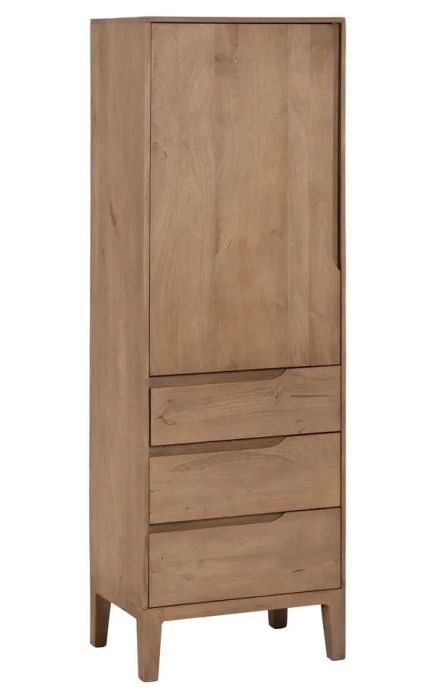 Armario alto nórdico 1 puerta en madera de mango natural.