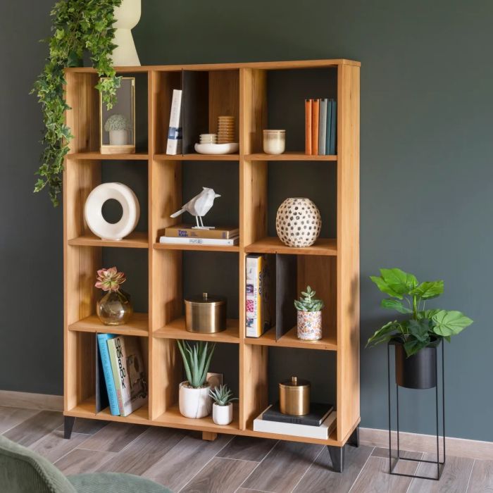 Librería Madera Roble Maciza Hierro, 125 Cm