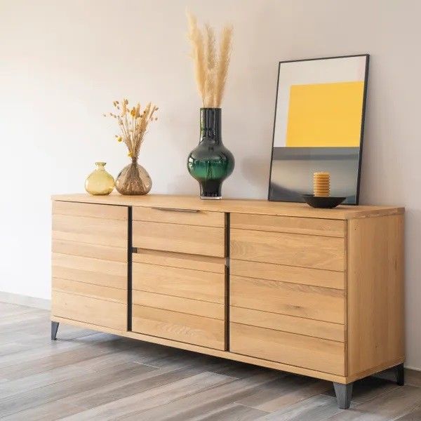 Aparador 3 Puertas 1 Cajón Madera Maciza Roble, 190 Cm