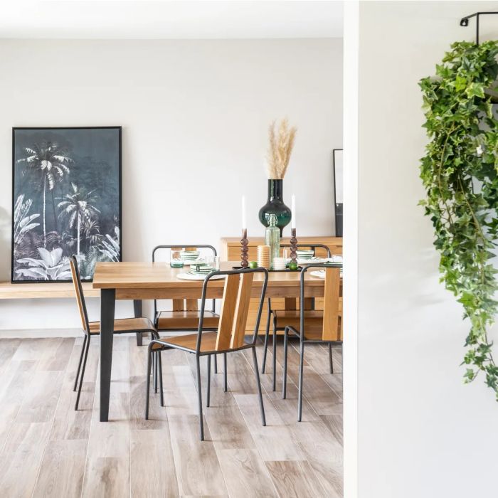 Mesa Comedor Rectangular Roble Metal, 160 Cm
