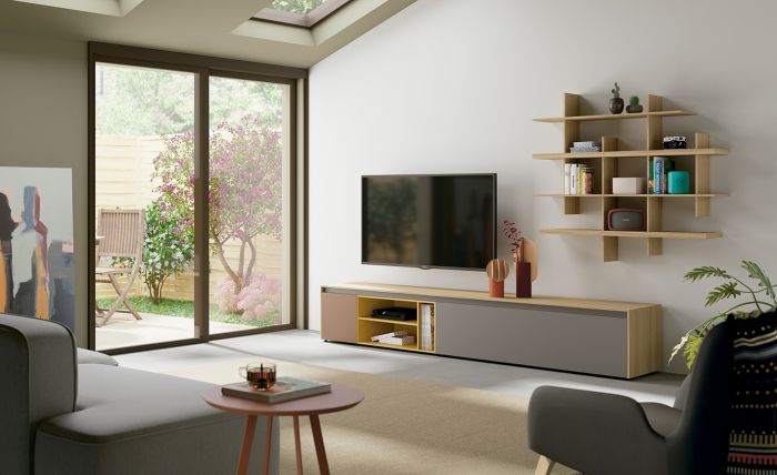Composición Salón con Estantería Manlio Estilo Moderno, 247'6 Cm