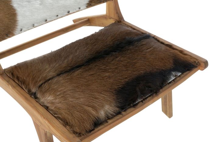 Butaca Madera Teka Piel Vaca Marrón, 65 Cm