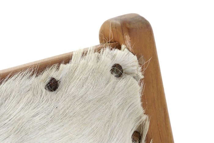 Butaca Madera Teka Piel Vaca Marrón, 65 Cm