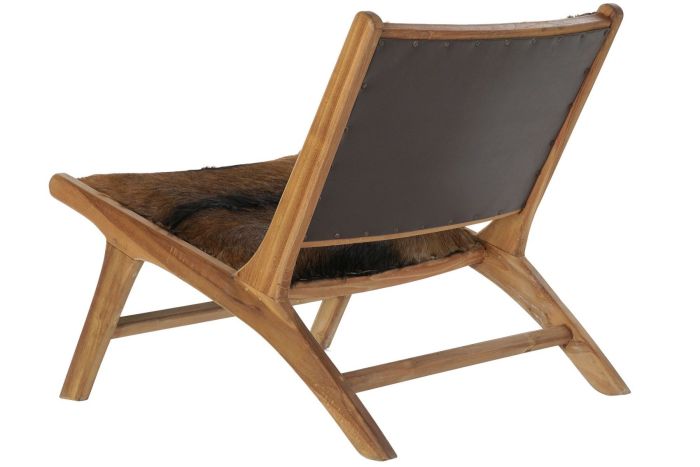 Butaca Madera Teka Piel Vaca Marrón, 65 Cm