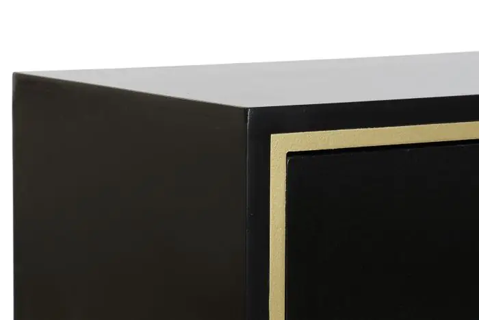 Mesita de Noche Madera Negro Metal Dorado, 45 Cm