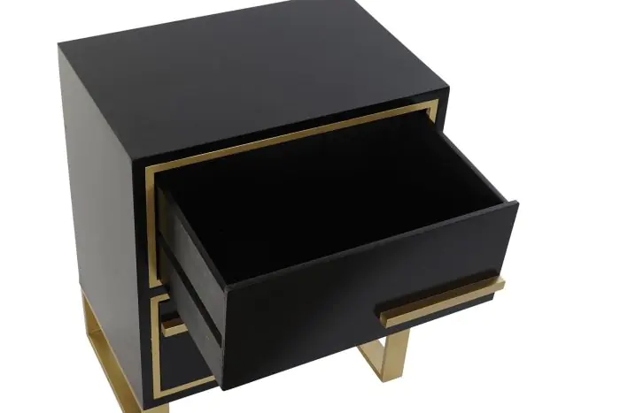 Mesita de Noche Madera Negro Metal Dorado, 45 Cm