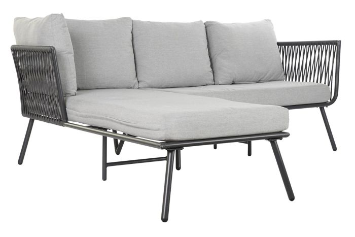 Sofá Set Jardín Aluminio Negro Tejido Gris, 196 Cm