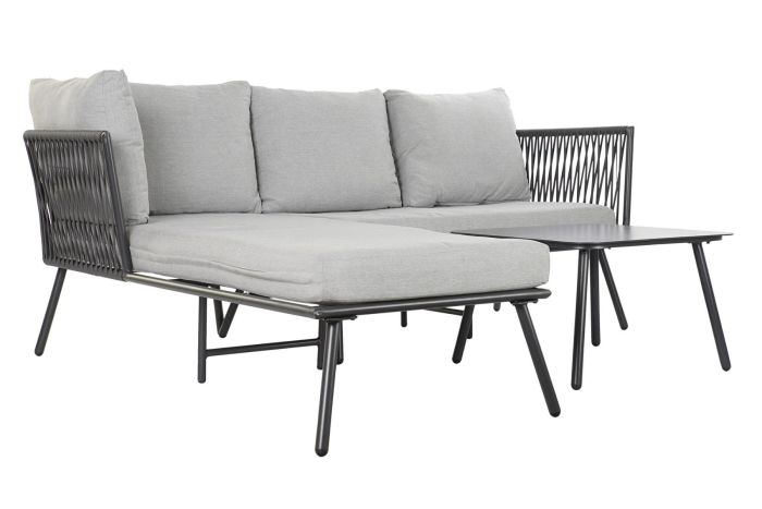 Sofá Set Jardín Aluminio Negro Tejido Gris, 196 Cm