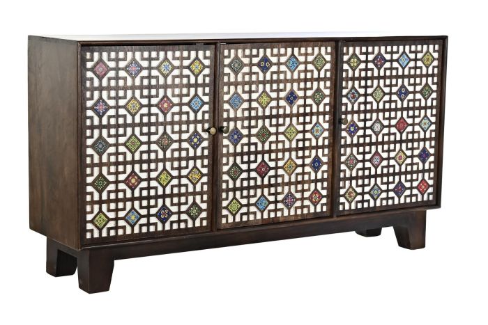 Aparador Rombos Estilo Oriental Madera Mango Marrón Oscuro, 150 Cm 