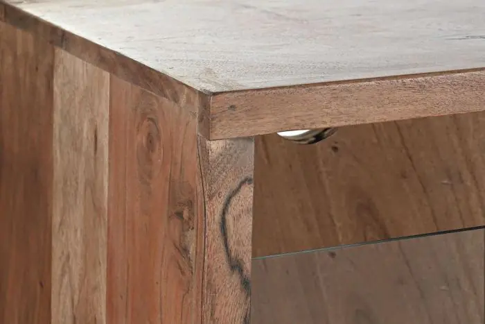 Mueble TV Vintage Madera Natural Cristal 2 Puertas, 200 Cm