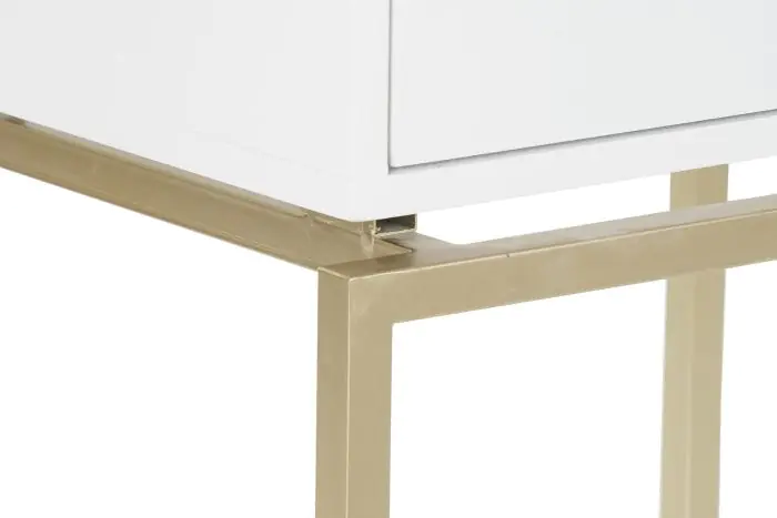 Mesita de Noche Madera Blanco Metal Dorado, 50 Cm