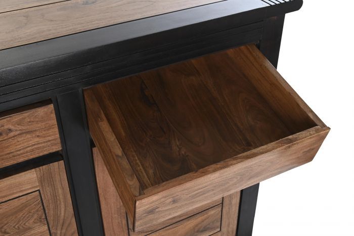 Aparador Vintage Madera Negro/Natural, 200 Cm
