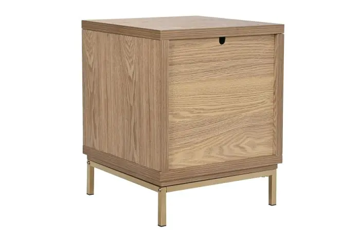 Mesita de Noche Madera Metal Natural/Dorado, 50 Cm