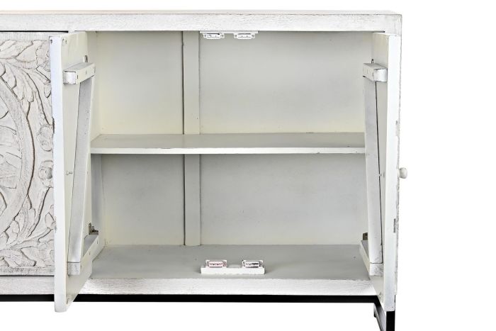 Aparador Tallado Mandala Madera Mango Blanco Metal, 150 Cm