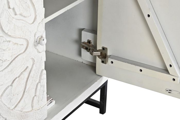 Aparador Tallado Mandala Madera Mango Blanco Metal, 150 Cm