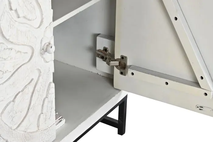 Aparador Tallado Mandala Madera Mango Blanco Metal, 150 Cm