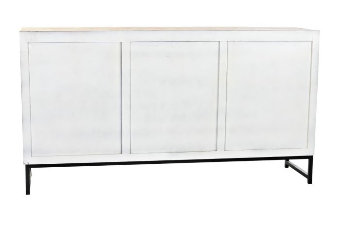 Aparador Tallado Mandala Madera Mango Blanco Metal, 150 Cm