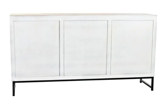 Aparador Tallado Mandala Madera Mango Blanco Metal, 150 Cm
