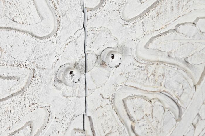Aparador Tallado Mandala Madera Mango Blanco Metal, 150 Cm