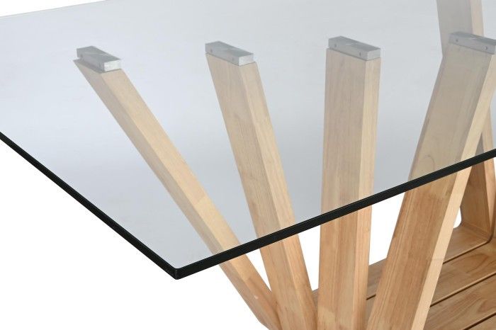 Mesa Comedor Cristal Templado Madera Nogal Natural, 200 Cm