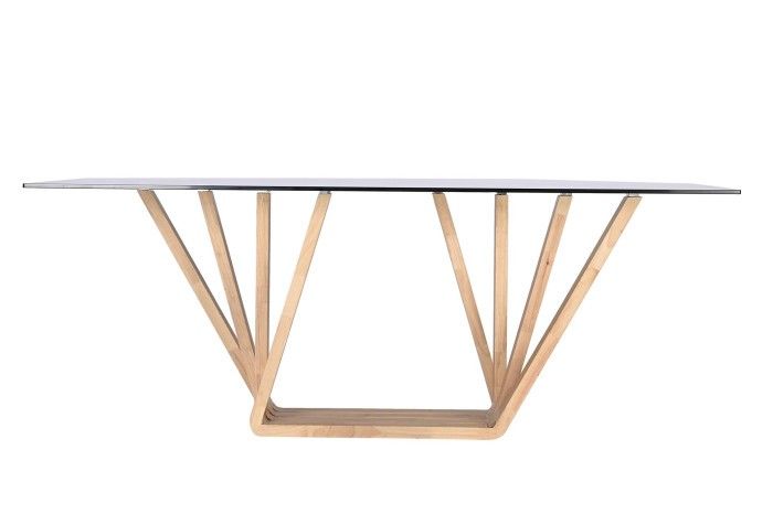 Mesa Comedor Estilo Moderno Templado Cristal Natural Madera Nogal, 200 Cm