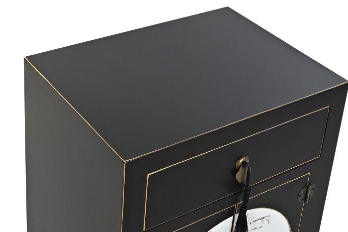 Mesita de Noche Oriental Color Negro Madera Abeto, 45 Cm