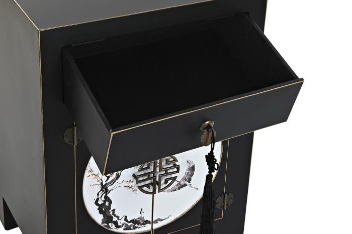 Mesita de Noche Oriental Color Negro Madera Abeto, 45 Cm