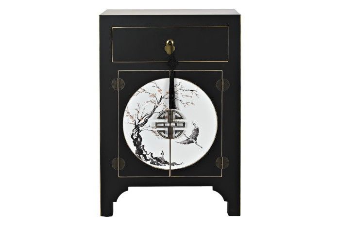 Mesita de Noche Oriental Color Negro, 45 Cm