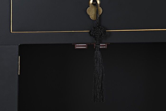 Mesita de Noche Oriental Color Negro Madera Abeto, 45 Cm