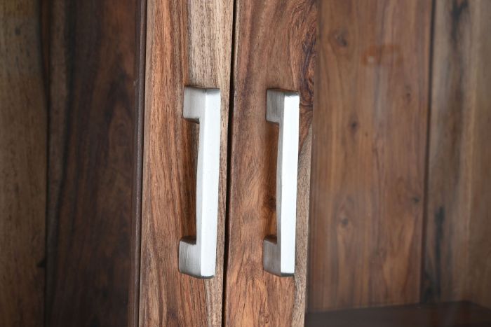 Vitrina Cristal Madera Sheesham Marrón, 100X42X190 Cm