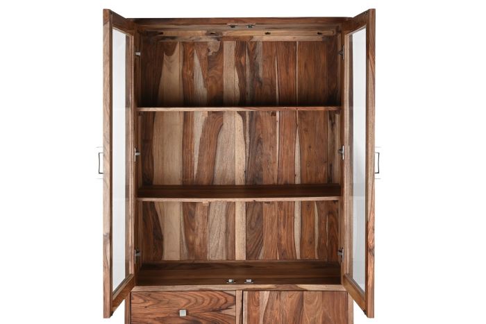 Vitrina Cristal Madera Sheesham Marrón, 100X42X190 Cm