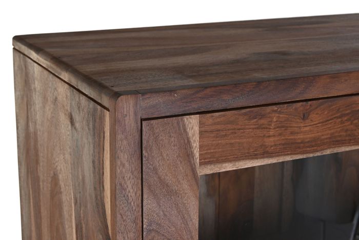 Vitrina Cristal Madera Sheesham Marrón, 100X42X190 Cm