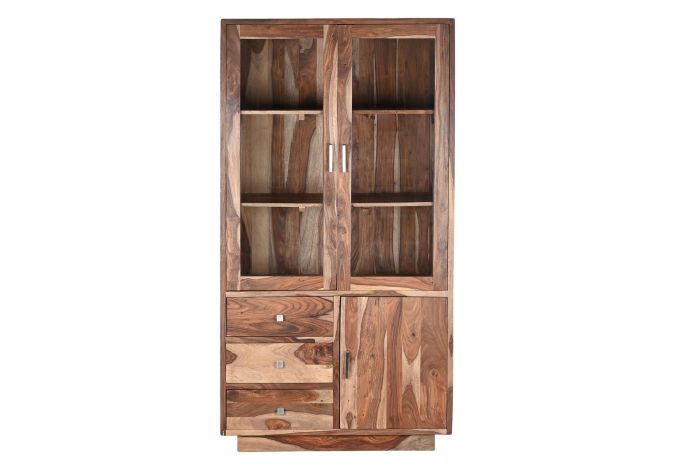 Vitrina Cristal Madera Sheesham Marrón, 100X42X190 Cm