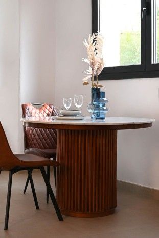 Mesa Comedor Mármol Blanco Metal Cobrizo, 110 Cm